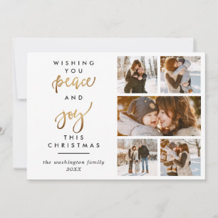 Guld Glitter Script Peace & Joy jul 5 foto Julkort