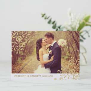Guld Glitter Scrollwork Monogram Bröllopsfoto Tack Kort