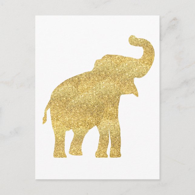 guld glitter ser söt ut som baby elefant vykort (Framsida)