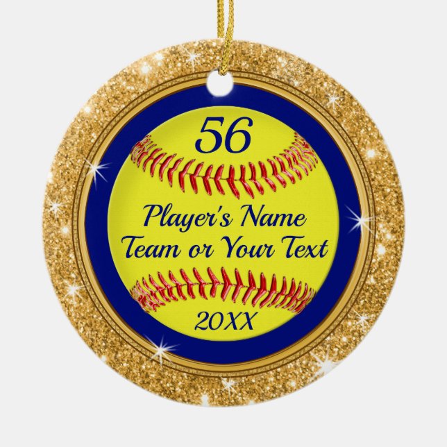 Guld Glitter ser ut som Personlig Softball Ornamen Julgransprydnad Keramik (Framsidan)