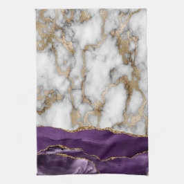 Guld Glitter Shiny White Marble Violet Kökshandduk