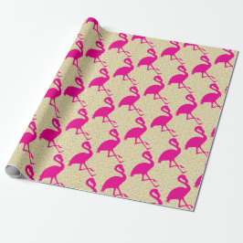 Guld Glitter Shock rosa Flamingo Wrapping Papper Presentpapper