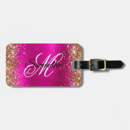 Guld Glitter Shock rosa Foil Finare Monogram Bagagebricka
