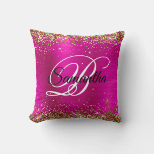 Guld Glitter Shock rosa Foil Finare Monogram Kudde