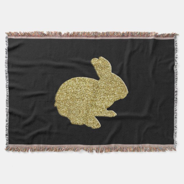 Guld Glitter Silhouette Påskhare Throw Blanket Mysfilt (Framsidan)