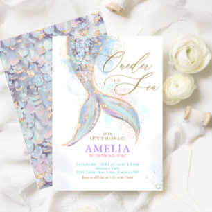 Guld Glitter Sjöjungfru Svan ONEder Sea Birthday Inbjudningar