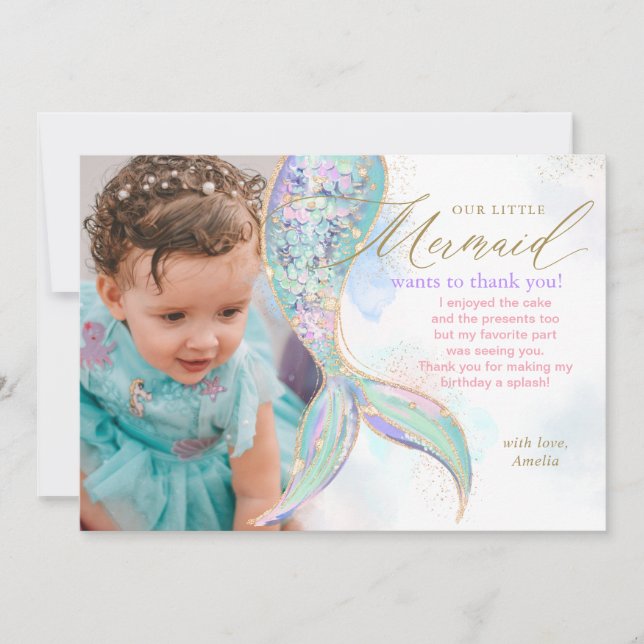 Guld Glitter Sjungande Siren Svans Under Havet Fot Tack Kort (Framsida)