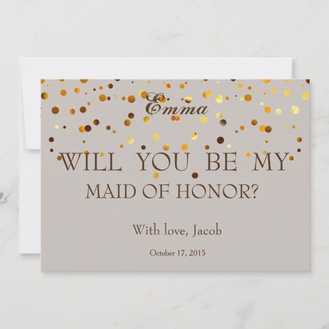 Guld Glitter ska du vara min MAID OF HONOR Inbjudningar (Framsida)