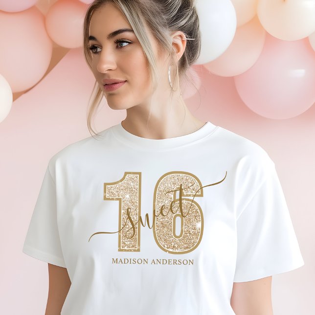 Guld Glitter Skriptsötare 16 födelsedag T Shirt (Skapare uppladdad)