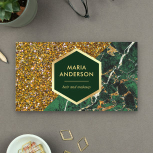 Guld Glitter Smaragdgrön Marmor Sminkartist Visitkort