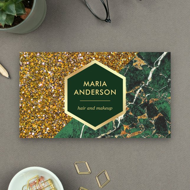 Guld Glitter Smaragdgrön Marmor Sminkartist Visitkort (Skapare uppladdad)