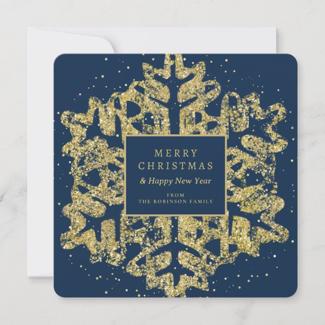 Guld: Glitter Snowflake-familjen Julkort (Framsida)