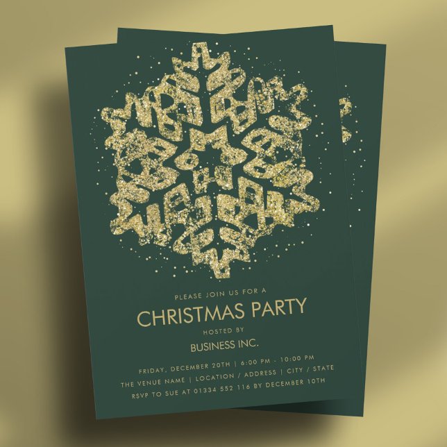 Guld Glitter Snowflake-Grönten i Party Inbjudningar (Gold Glitter Snowflake Christmas Party Green Invitation)
