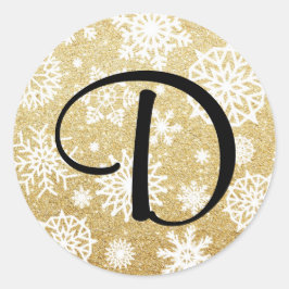 Guld Glitter Snowflake Monogram Helgdag Sticker Runt Klistermärke