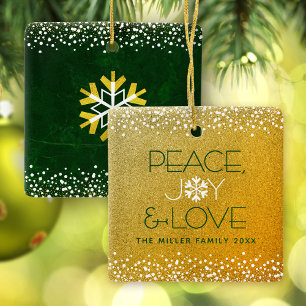 Guld Glitter Snowflake Peace Joy Kärlek eget namn Julgransprydnad Keramik