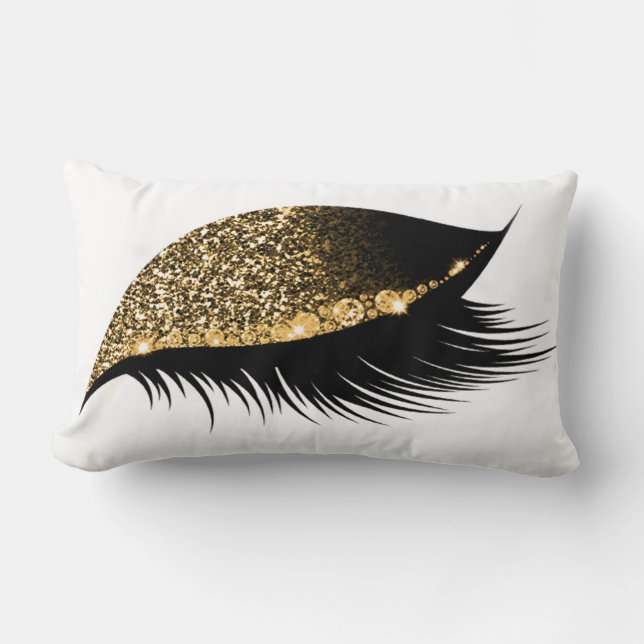 Guld Glitter, sömnlöshet Makeup Öga Lash White Lumbarkudde (Framsida)