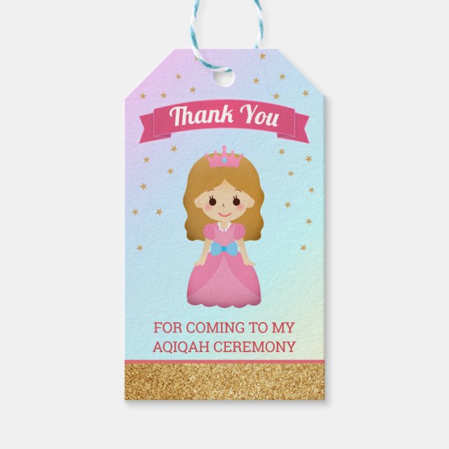 Guld Glitter Söt Liten Prinsessa Aqiqah Presentetikett (Framsidan)