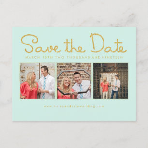 Guld Glitter Spara datum Mint Script Foto kort