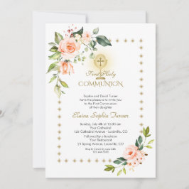 Guld Glitter Sparkles Coral Flowers Heliga Communi Inbjudningar