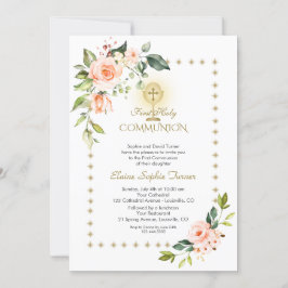 Guld Glitter Sparkles Coral Flowers Heliga Communi Inbjudningar