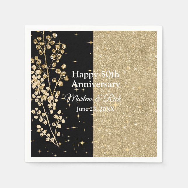 Guld Glitter Sparkles Elegant Black Calligraphy Pappersservett (Framsidan)