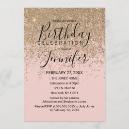 Guld Glitter Sparkles  Födelsedagsfest för Rosa Inbjudningar