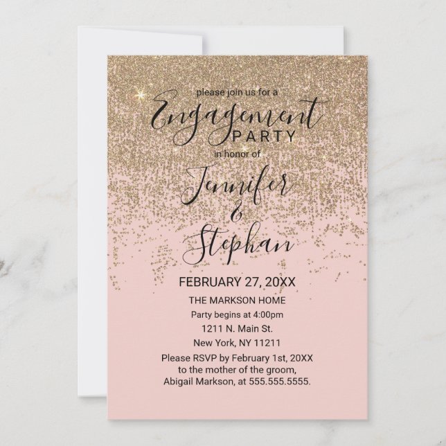 Guld Glitter Sparkles  Förlovning för Rosa Inbjudningar (Framsida)