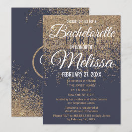 Guld Glitter Sparkles marinblå Bachelorette Inbjudningar