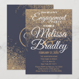 Guld Glitter Sparkles marinblå Förlovning Inbjudningar