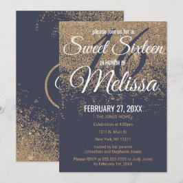 Guld Glitter Sparkles marinblått sötad 16 Inbjudningar