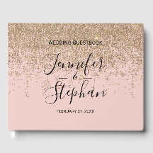 Guld Glitter Sparkles Rosa Bröllop Guestbook