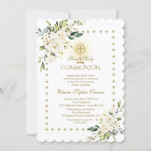 Guld Glitter Sparkles White Blommigt Heliga Commun Inbjudningar
