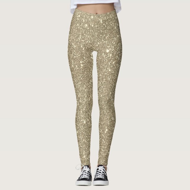 Guld Glitter Sparkly Elegant Classy Girly Cute Leggings (Framsida)