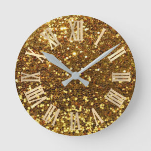Guld- glitter Sparkly metalliska romerska Numers Rund Klocka