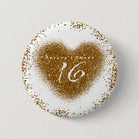 Guld Glitter Spill Sweet 16 Födelsedagsfest Pin