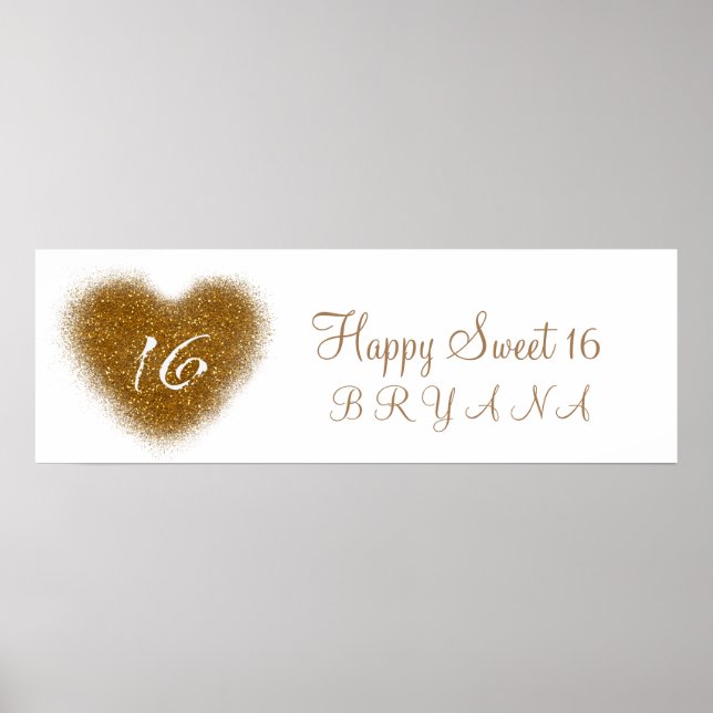Guld Glitter Spill Sweet 16 Heart Party banderoll Poster (Framsidan)