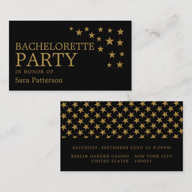Guld Glitter Stars, Bachelorette Party Biljett (Fram/baksida)