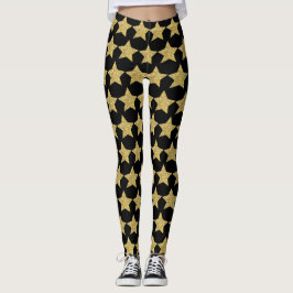 Guld Glitter Stars Black Leggings