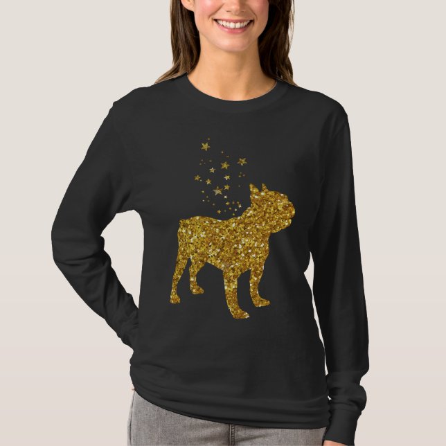 Guld Glitter Stars Fransk Bulldog T Shirt (Framsida)