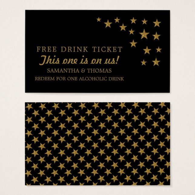 Guld Glitter Stars Free Drink Biljett (Framsida & baksida)