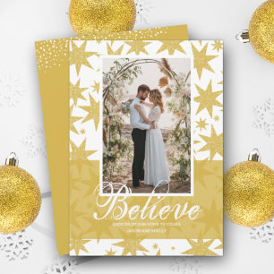 Guld Glitter Stars julfotfoto Julkort