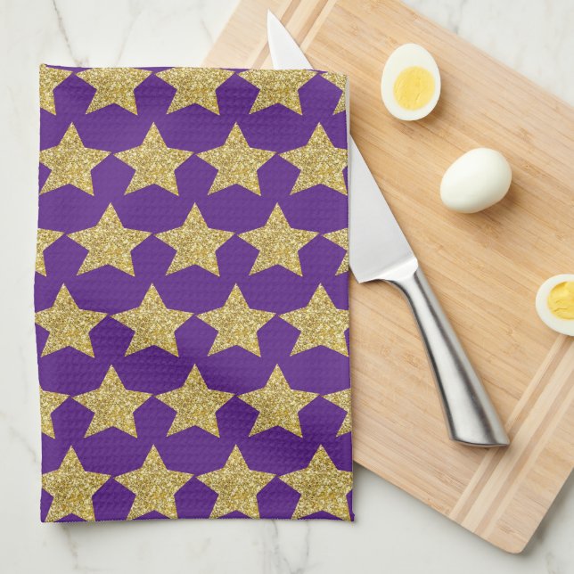 Guld Glitter Stars Lila Kökshandduk (Vikt i Fjärdedel)