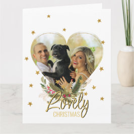 Guld Glitter Stars Photo Heart - God jul Kort