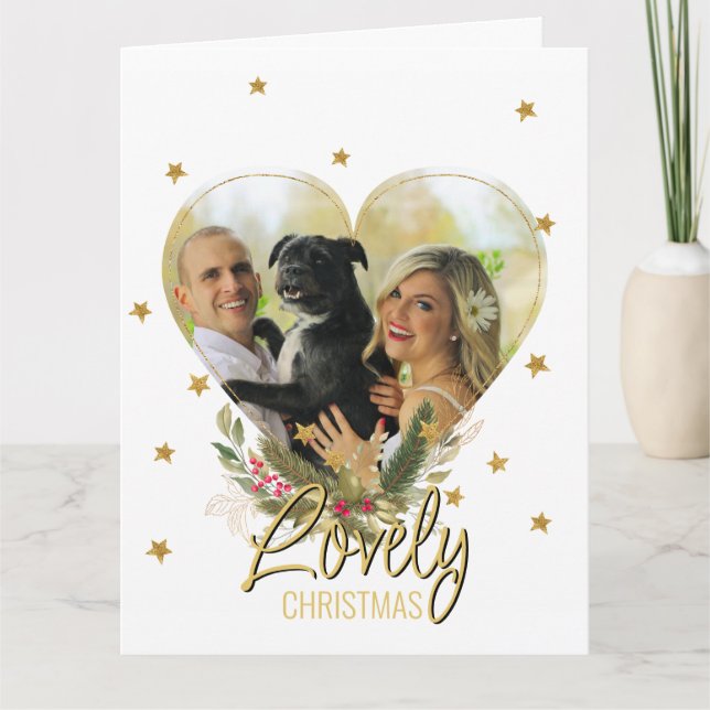 Guld Glitter Stars Photo Heart - God jul Kort (Framsida)