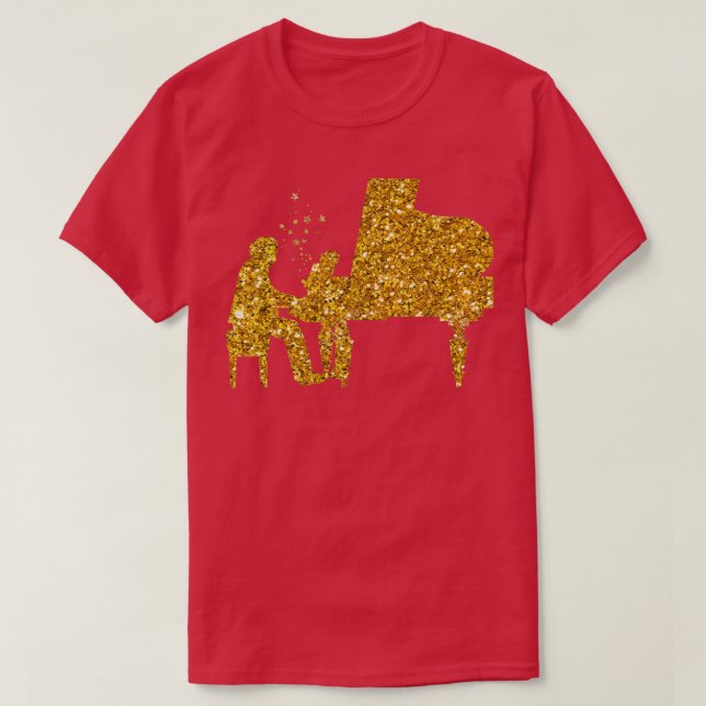 Guld Glitter Stars piano-spelare T Shirt (Design framsida)