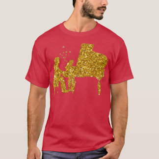 Guld Glitter Stars piano-spelare T Shirt