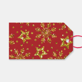Guld Glitter Stars & Snöflingor Presentetikett