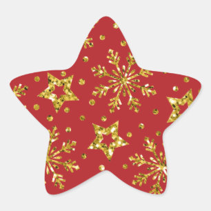 Guld Glitter Stars & Snöflingor Stjärnformat Klistermärke
