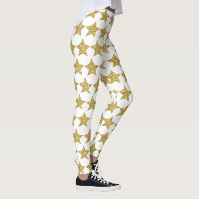 Guld Glitter Stars White Leggings (Höger)