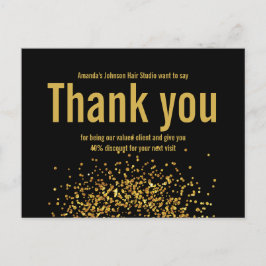 Guld Glitter Stjärna Tack Svart Fetstil Vykort